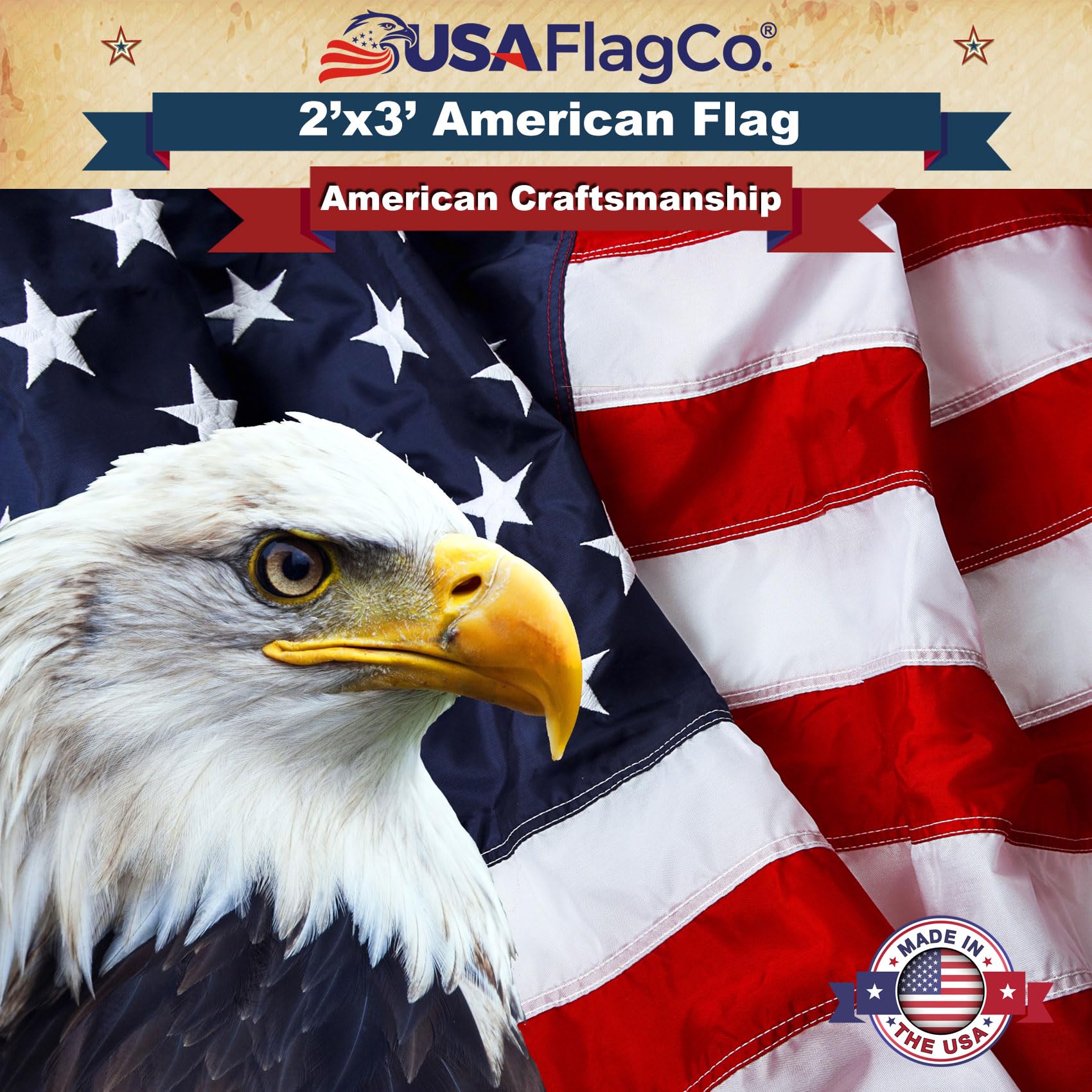 USA Flag Co. sewn stripes detail showing lock-stitched durability