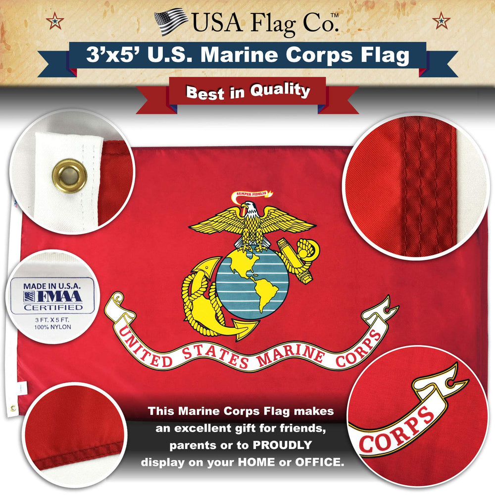 USA Flag Co. USMC flag flying outdoors demonstrating vivid colors and motion