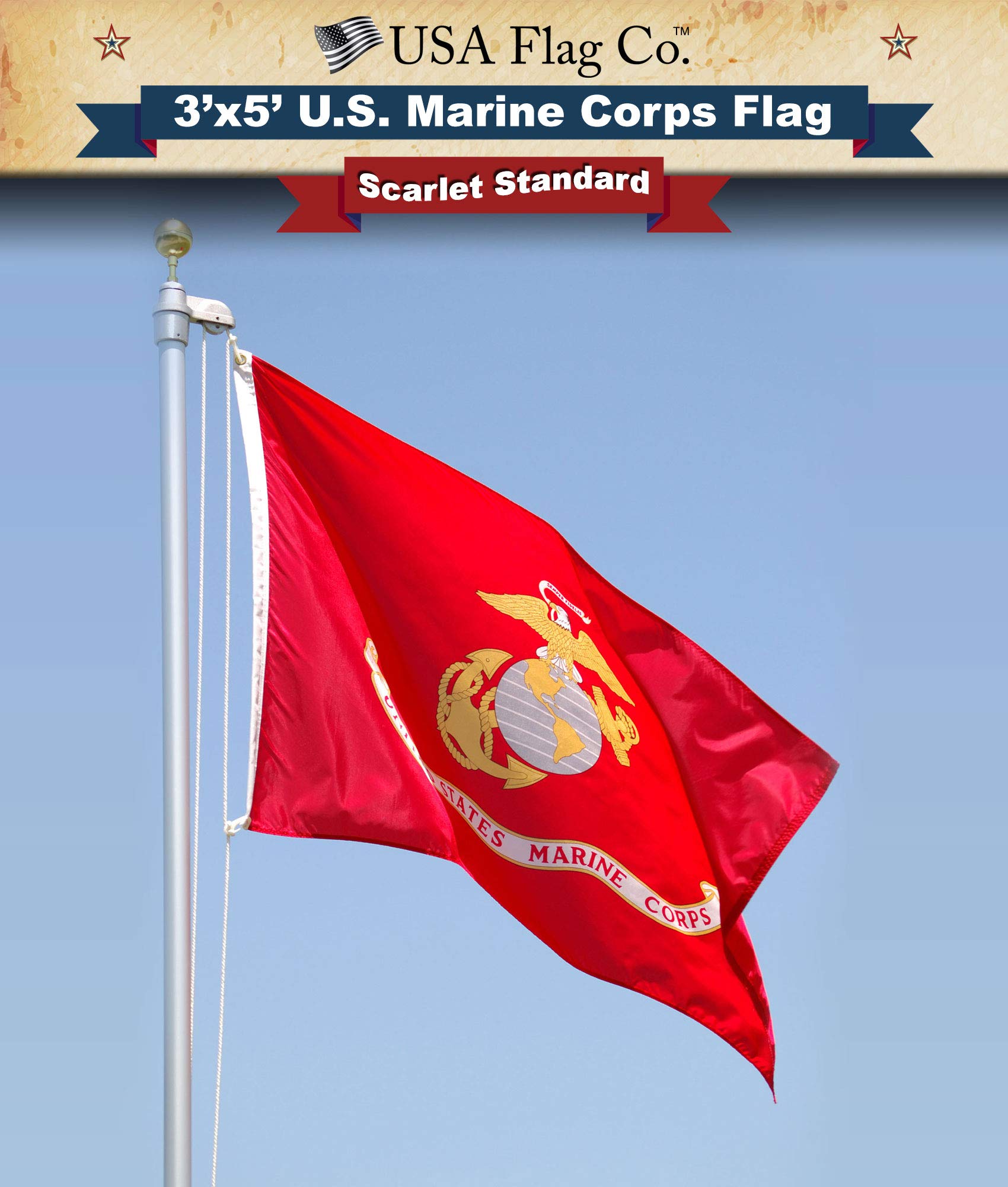 USA Flag Co. packaged flag with FMAA certification label showing American origin