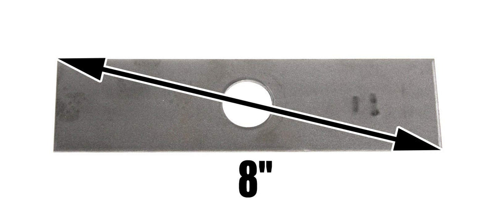USA Mower Blades close-up of blade center hole and thickness, clear measurements for exact fit