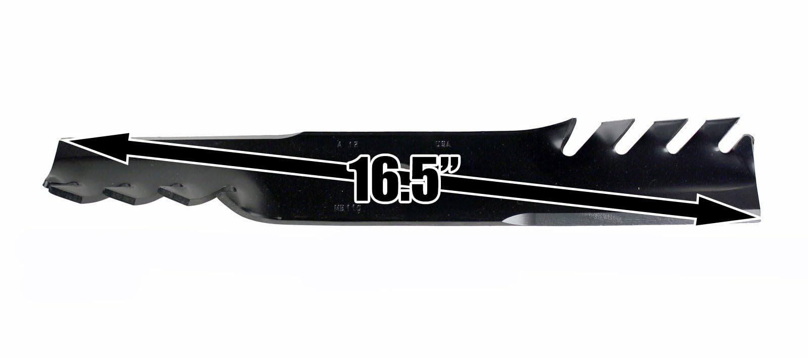USA Mower Blades side thickness scaled to show 0.204 inch durability and balance
