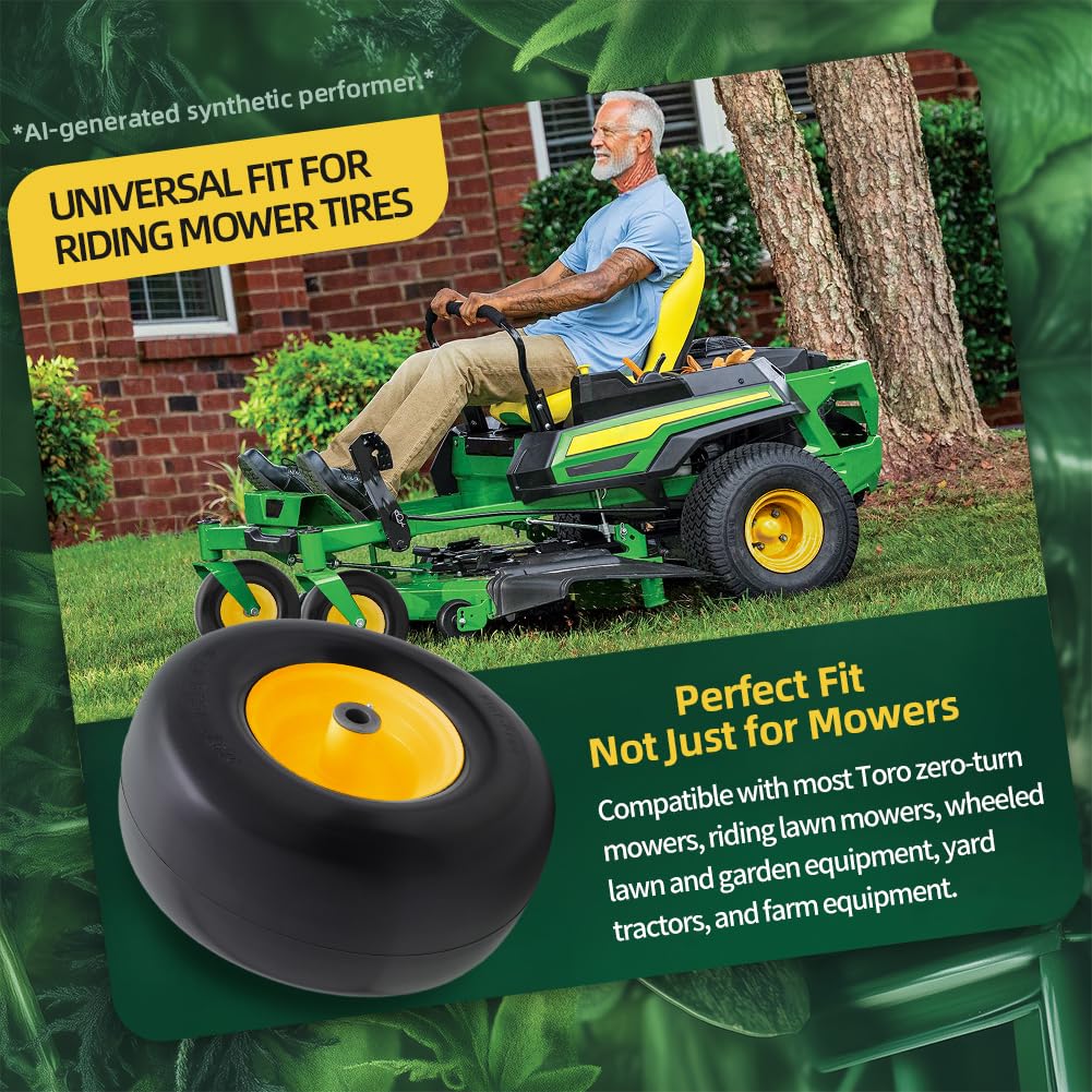 uscaster wheel mounted on zero-turn mower providing flat-free operation benefit