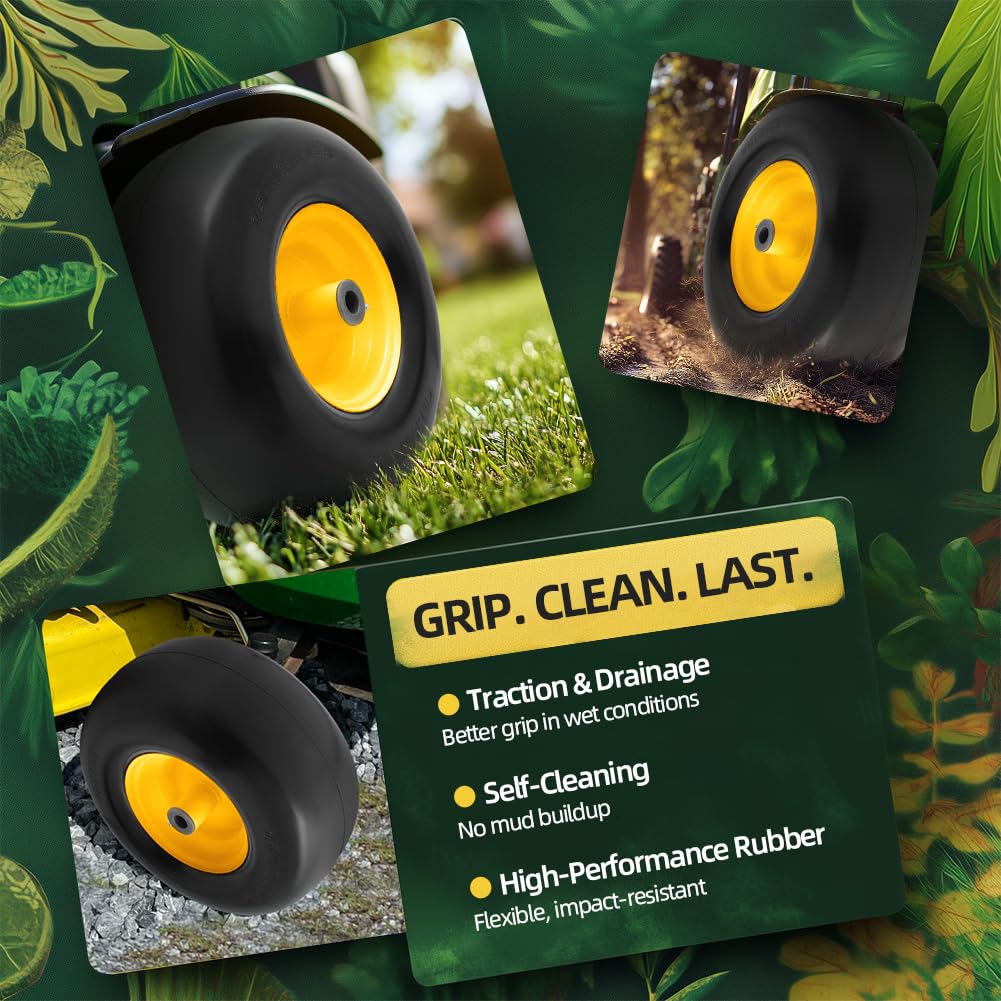 uscaster wheel on manicured lawn demonstrating turf-friendly mowing performance