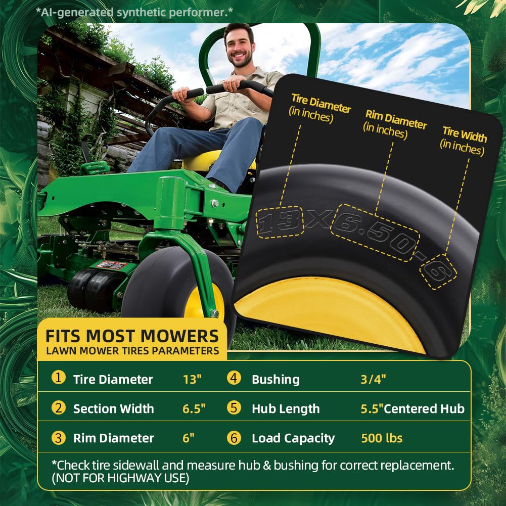 uscaster close-up of smooth tire tread protecting turf and improving traction