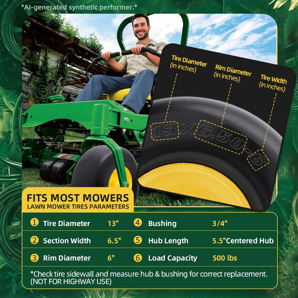 uscaster close-up of smooth tire tread protecting turf and improving traction