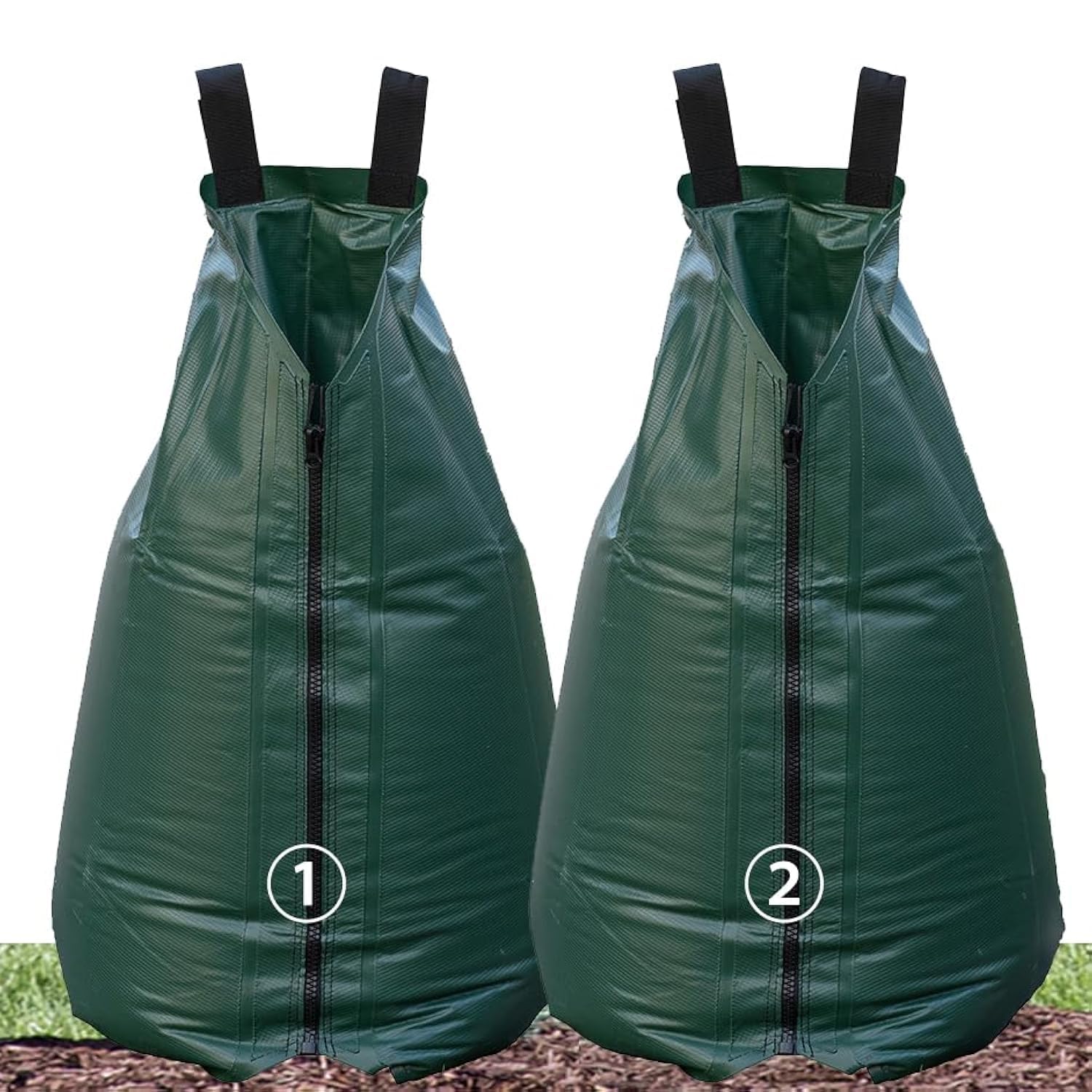 USHIGHLIGHT front view of 20 gallon tree watering bag showing capacity and shape benefit deep watering