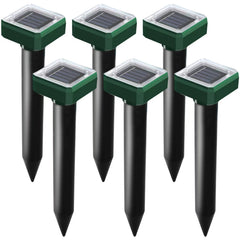 USKICH front view showing all six solar mole repellent spikes protecting lawn