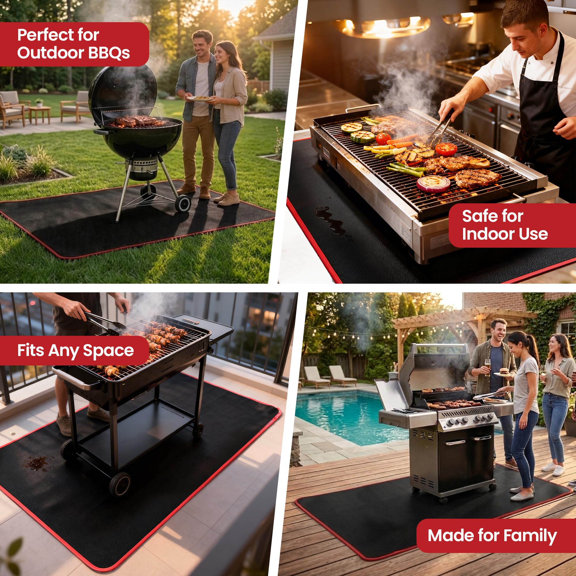 USNEX mat in backyard grilling scene illustrating protection and clean surroundings