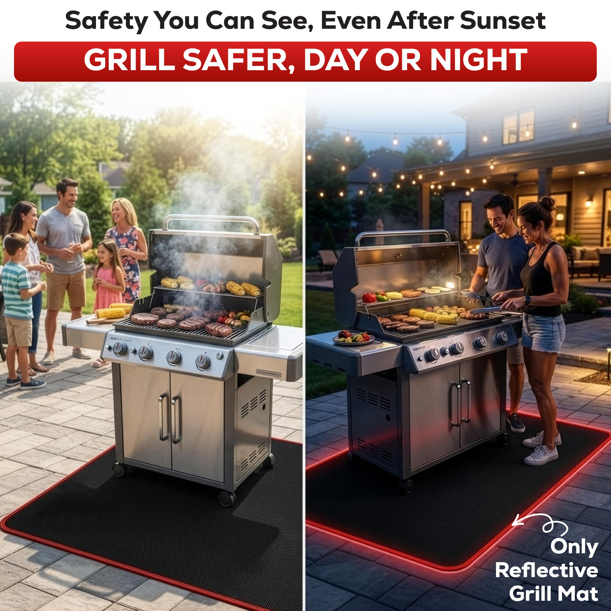 USNEX mat next to chair to show scale and ample coverage under grill