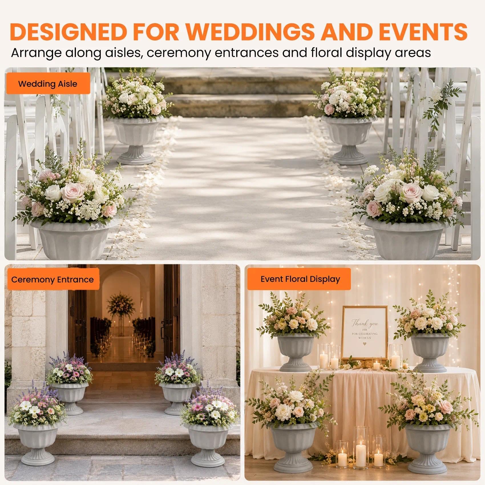 Usocik urns lining wedding aisle to show event-ready coordinated styling