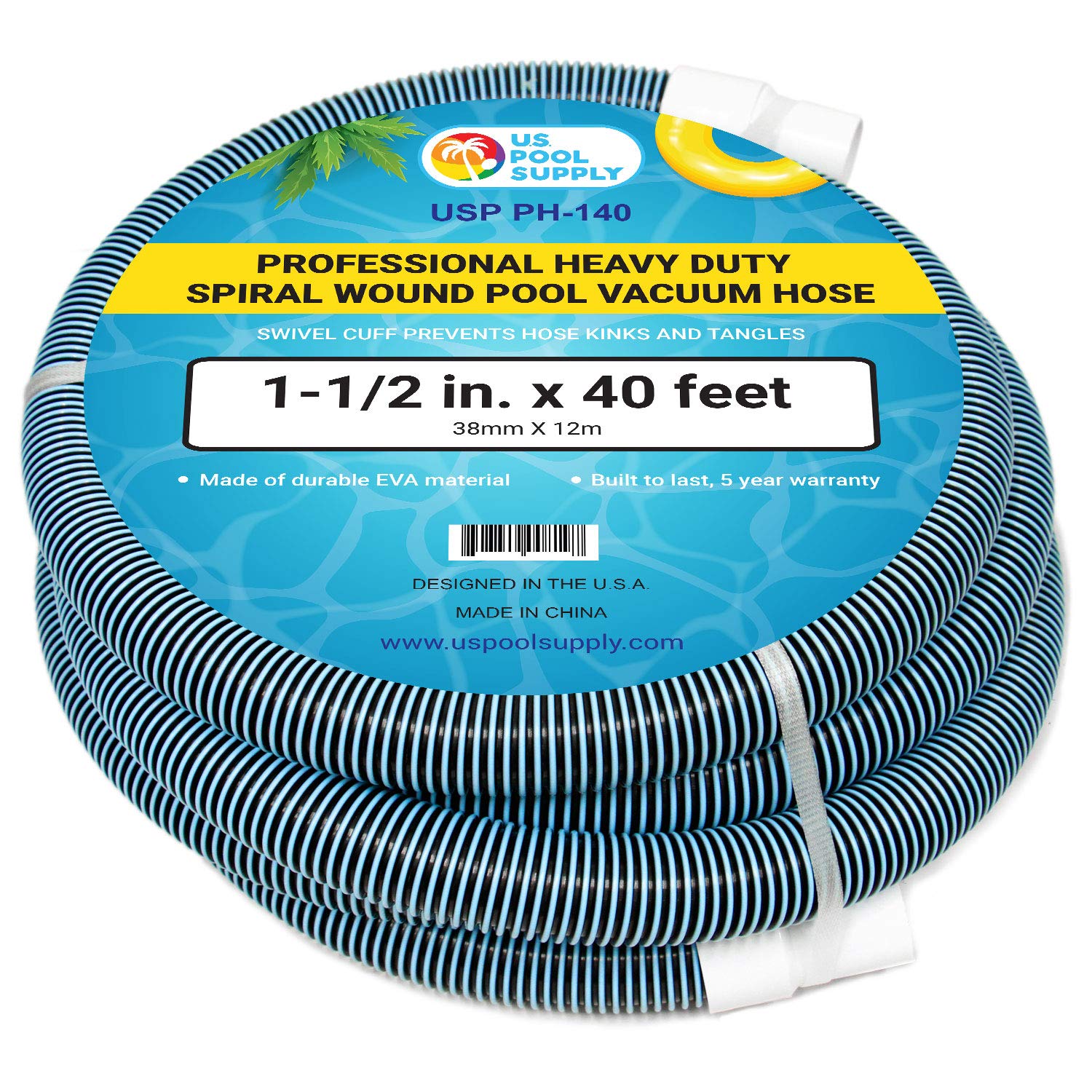 U.S. Pool Supply front view showing hose packaging and professional build benefit