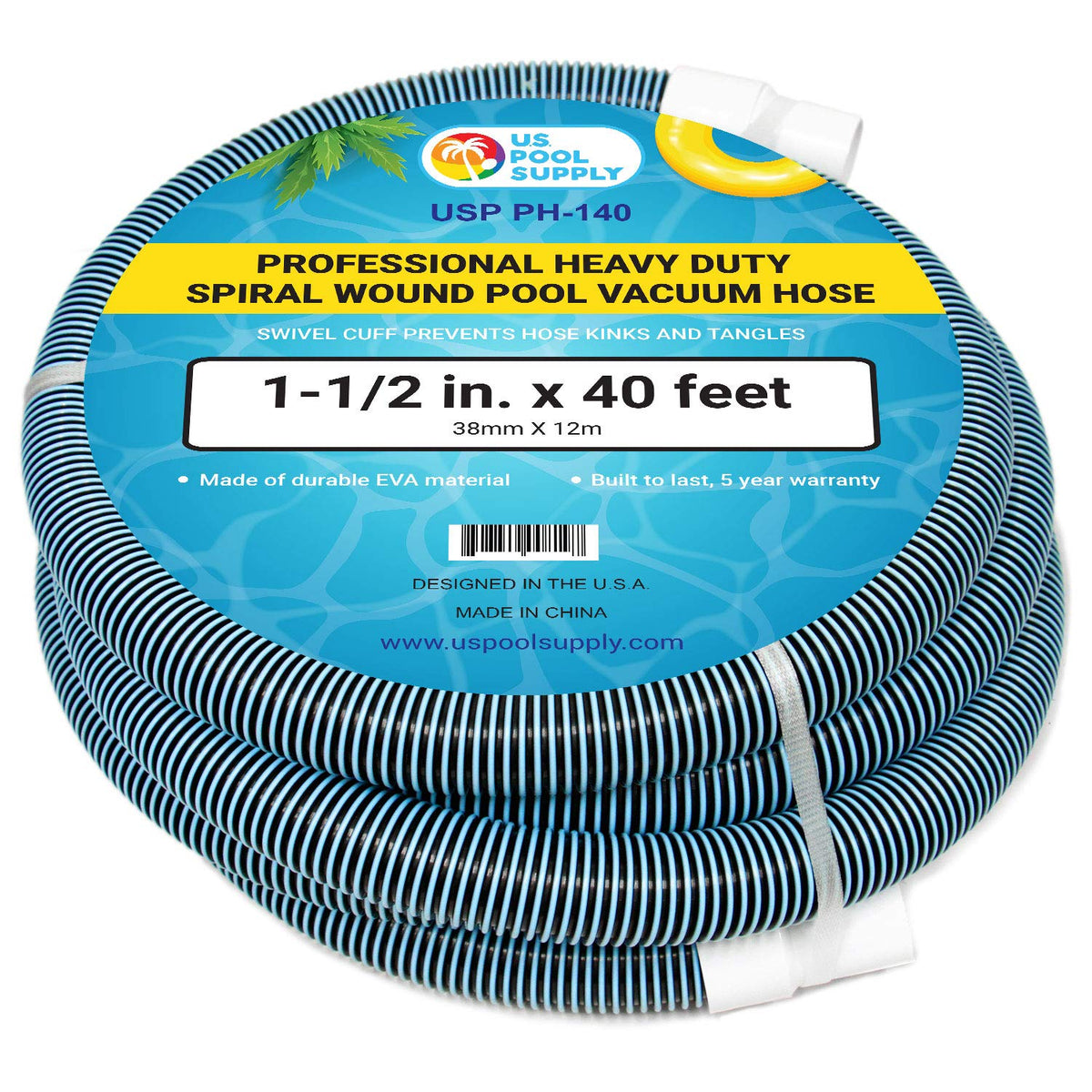 U.S. Pool Supply front view showing hose packaging and professional build benefit