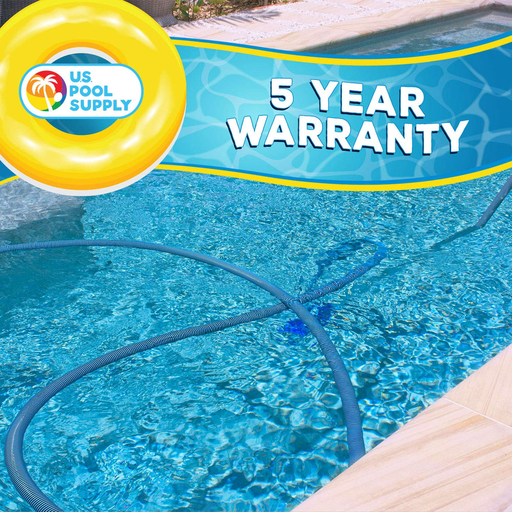 U.S. Pool Supply hose laid out with connectors showing 40-foot coverage benefit
