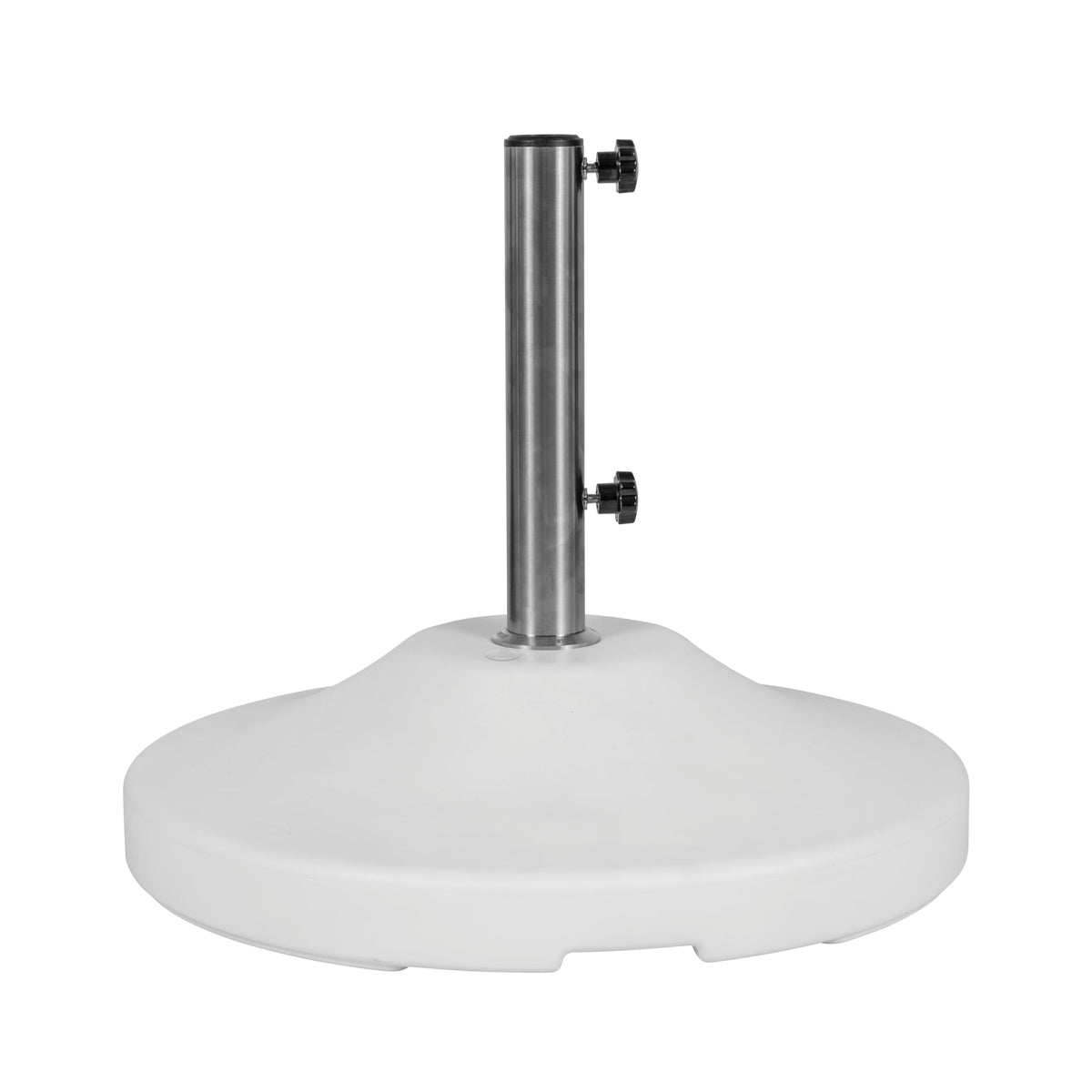 US Weight front view of white umbrella base showing contemporary finish and stability