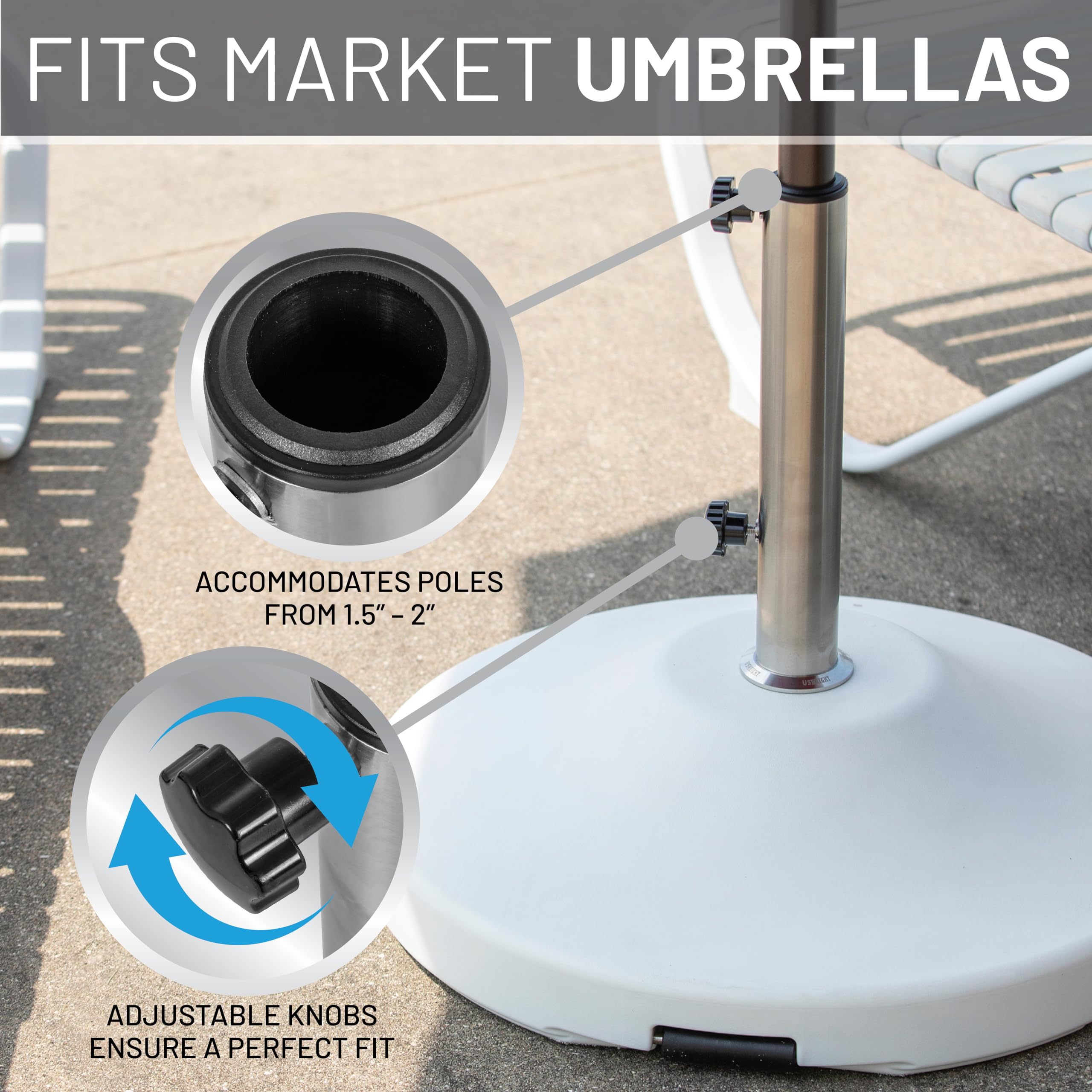 US Weight dual polypropylene tightening knobs securing umbrella pole without slipping