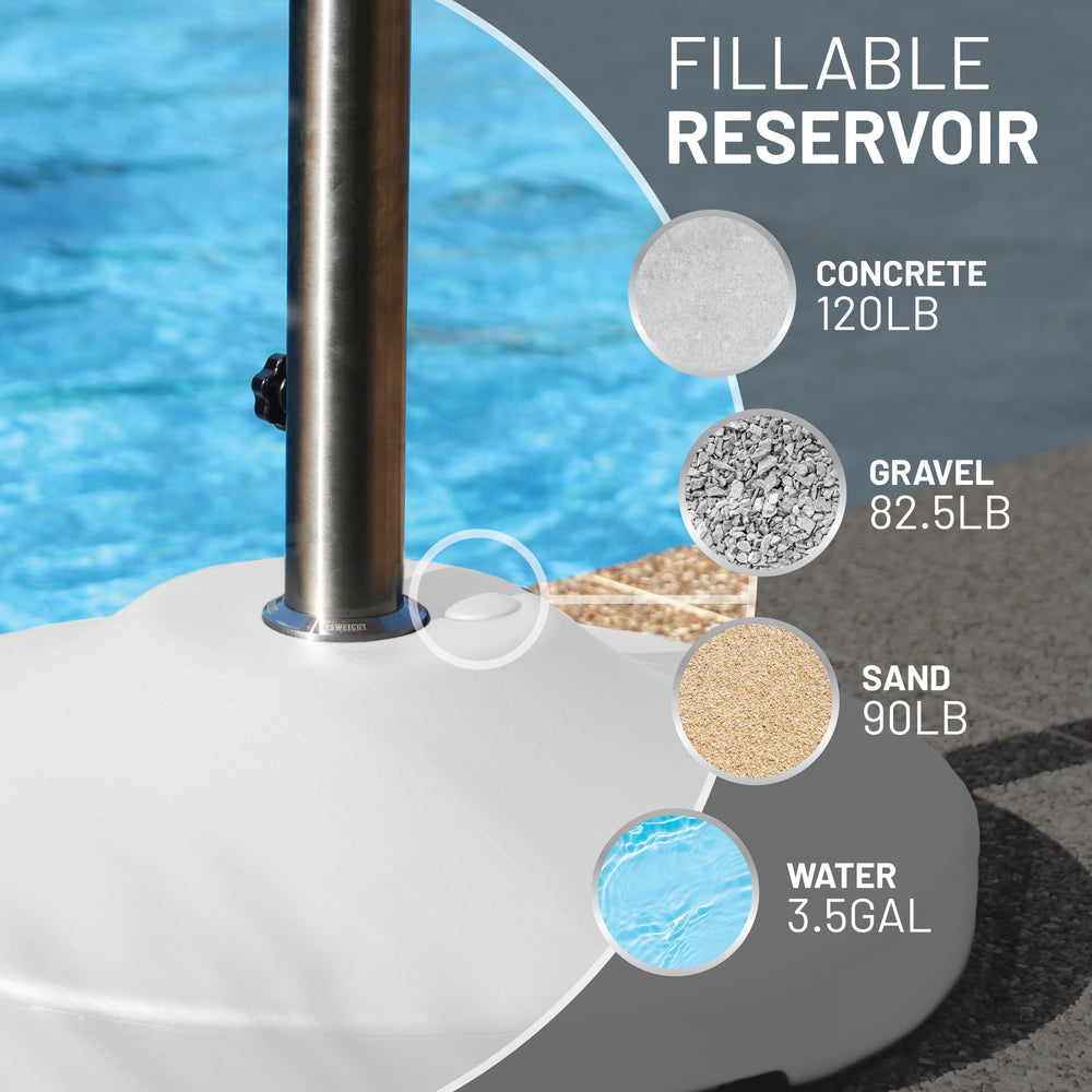 US Weight close-up of stainless steel stem and stem height for secure umbrella fit