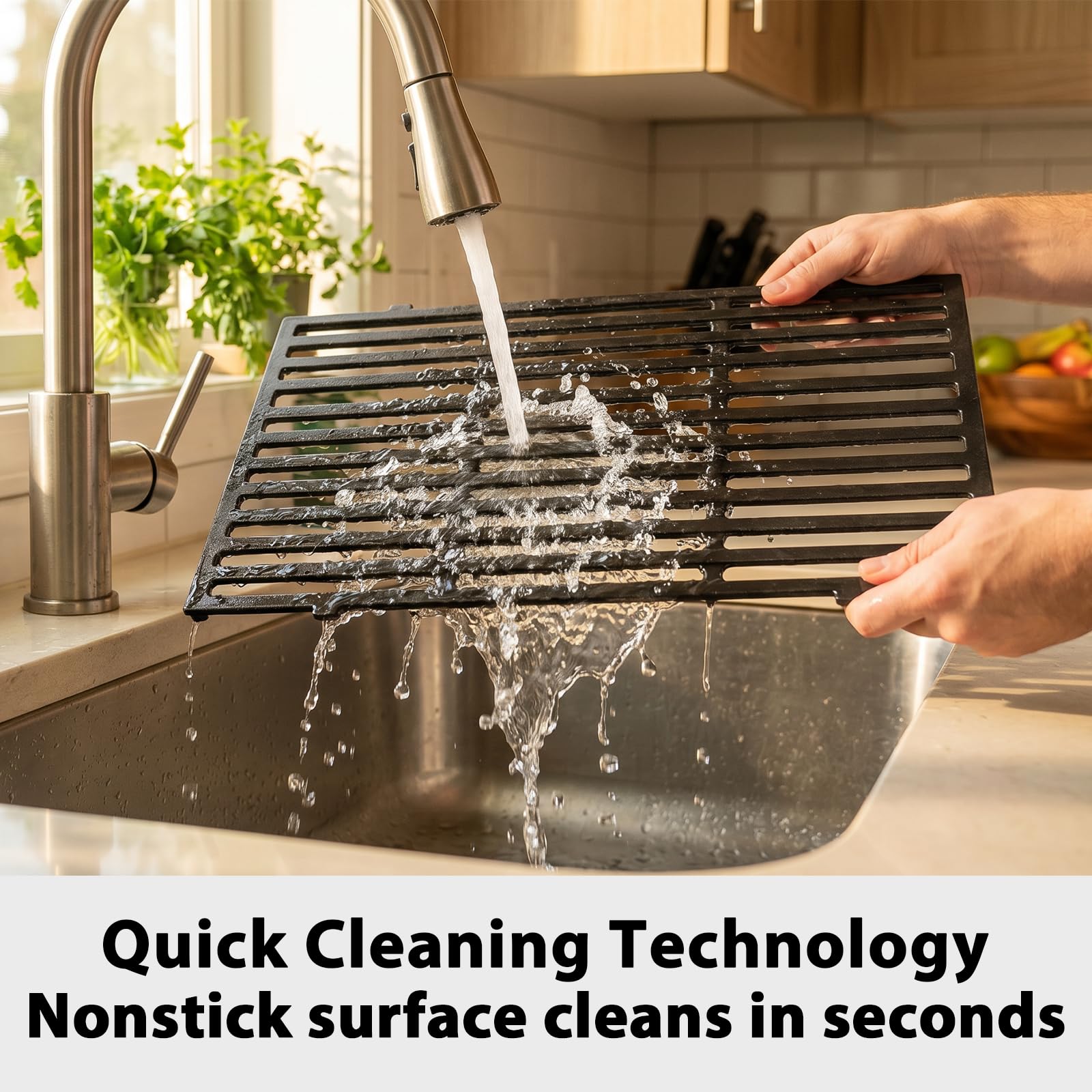 Utheer grate being brushed clean after use, simplifies routine maintenance