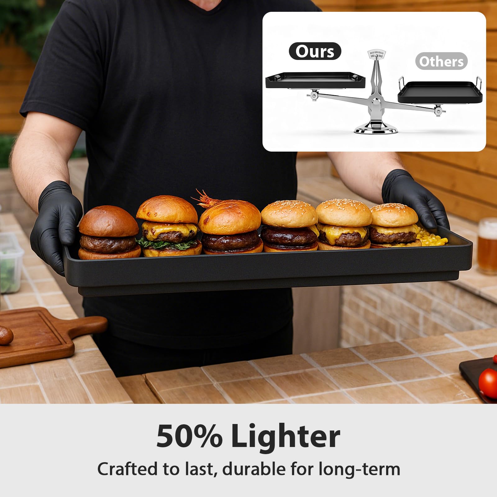 Utheer griddle being rinsed in sink showing easy cleanup and dishwasher-safe benefit