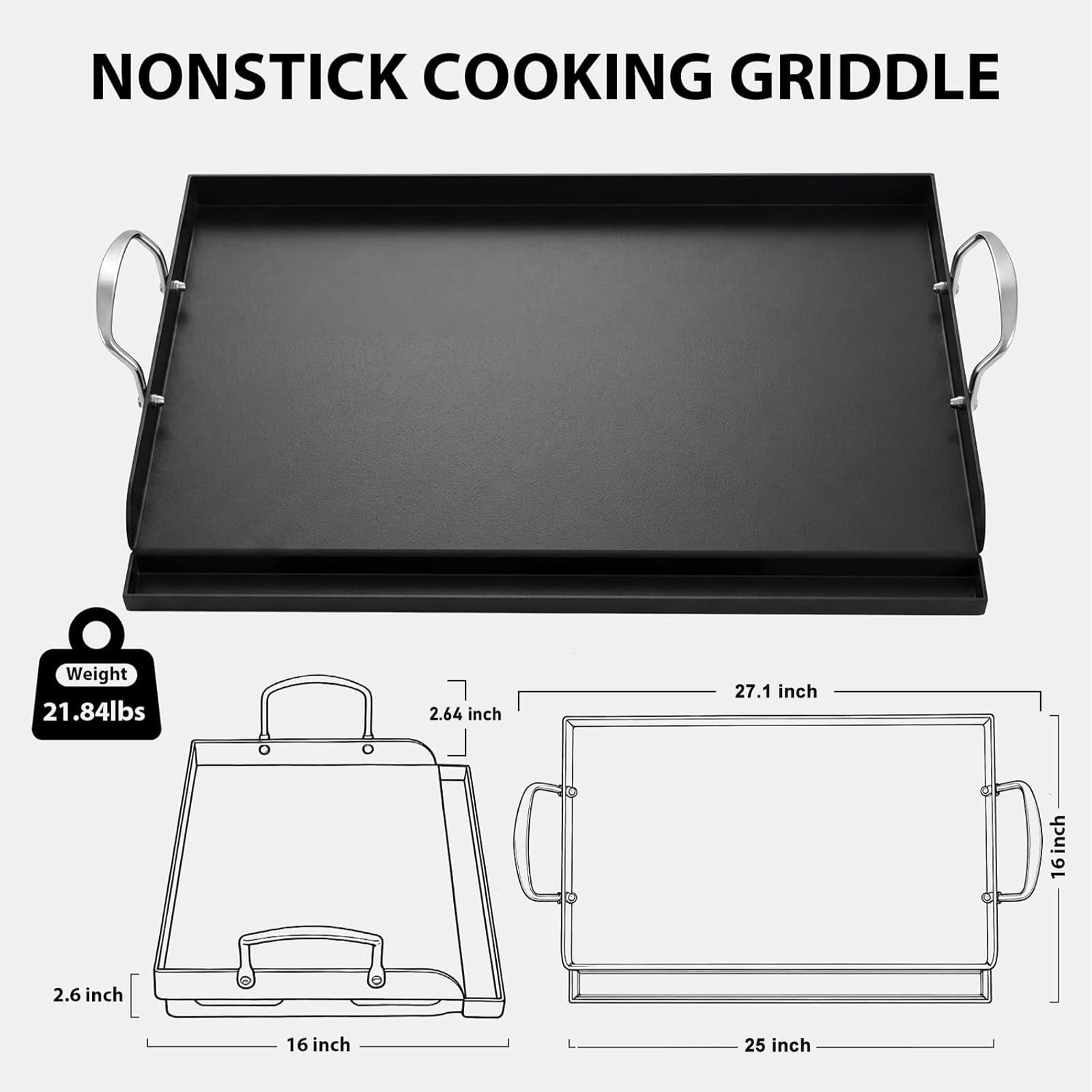 Utheer griddle with detachable handles attached for safe lifting and convenient transport