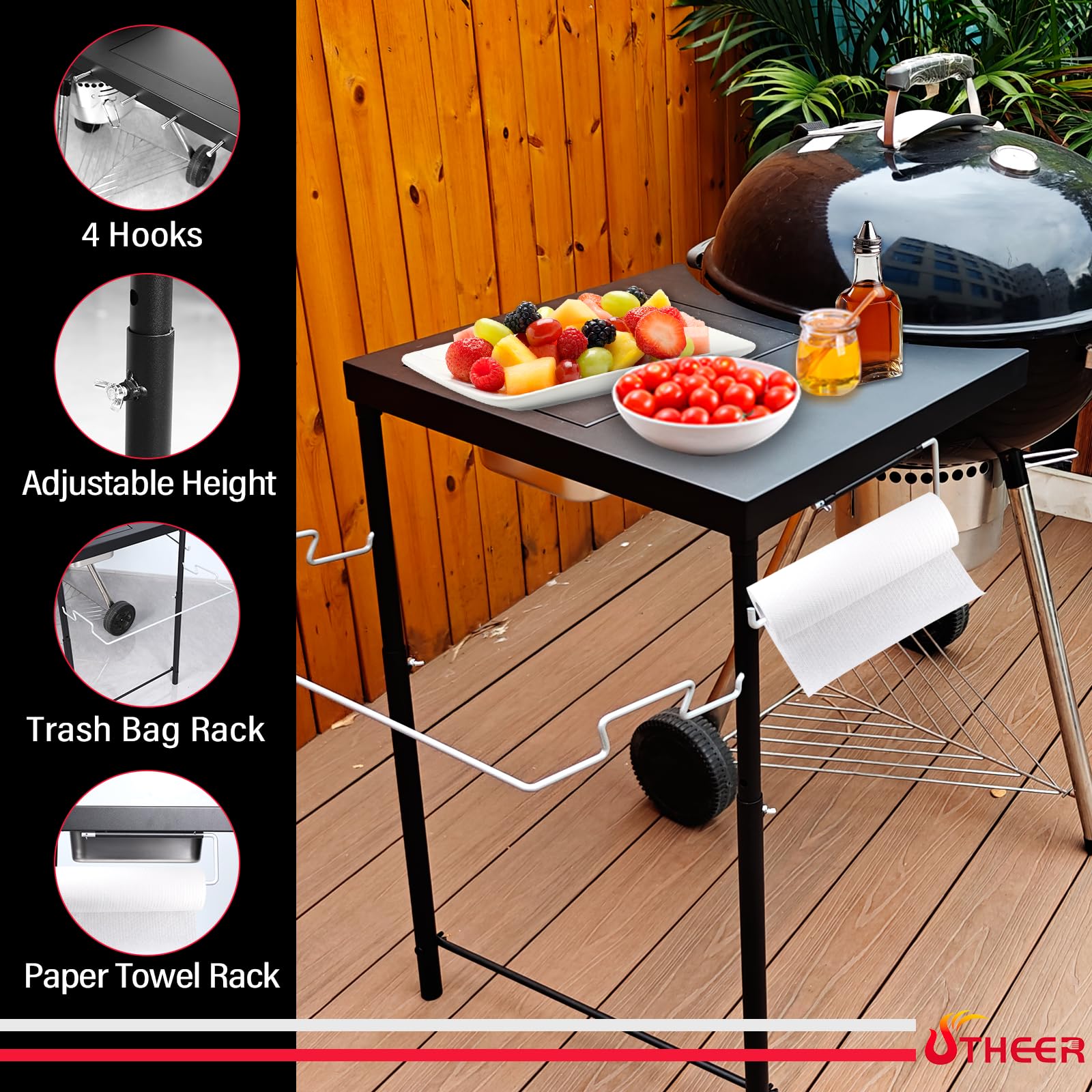 Utheer folded flat against grill for compact storage and convenience