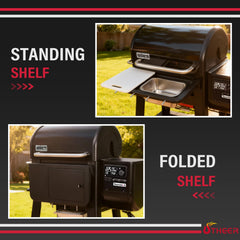 Utheer shelf folded down demonstrating compact, space-saving design