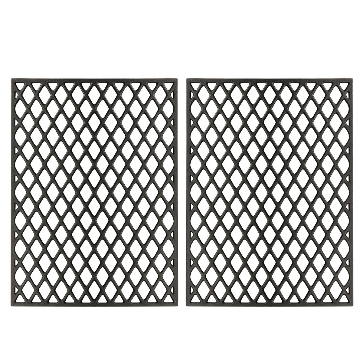 Utheer front view of two cast iron grates showing fit and finish benefits