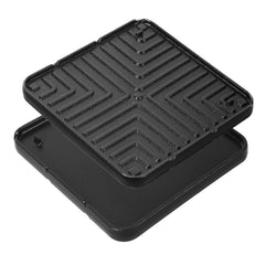 Utheer griddle front view on stove showing compact fit and easy cooking