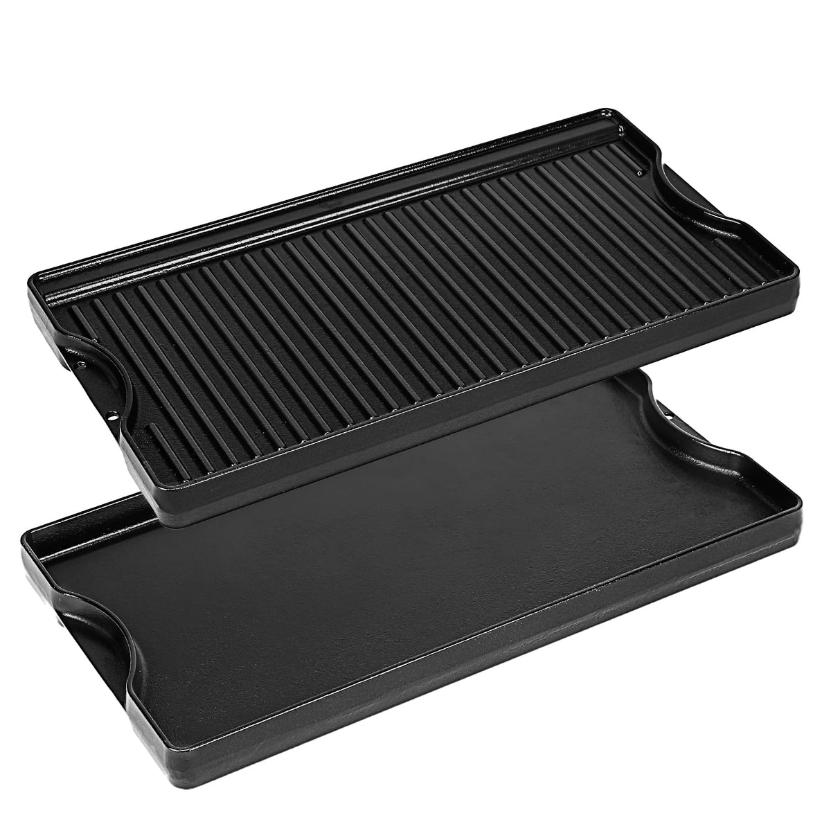Utheer front view griddle showing full two-burner span and sturdy build for versatility