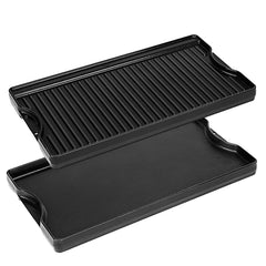 Utheer front view griddle showing full two-burner span and sturdy build for versatility