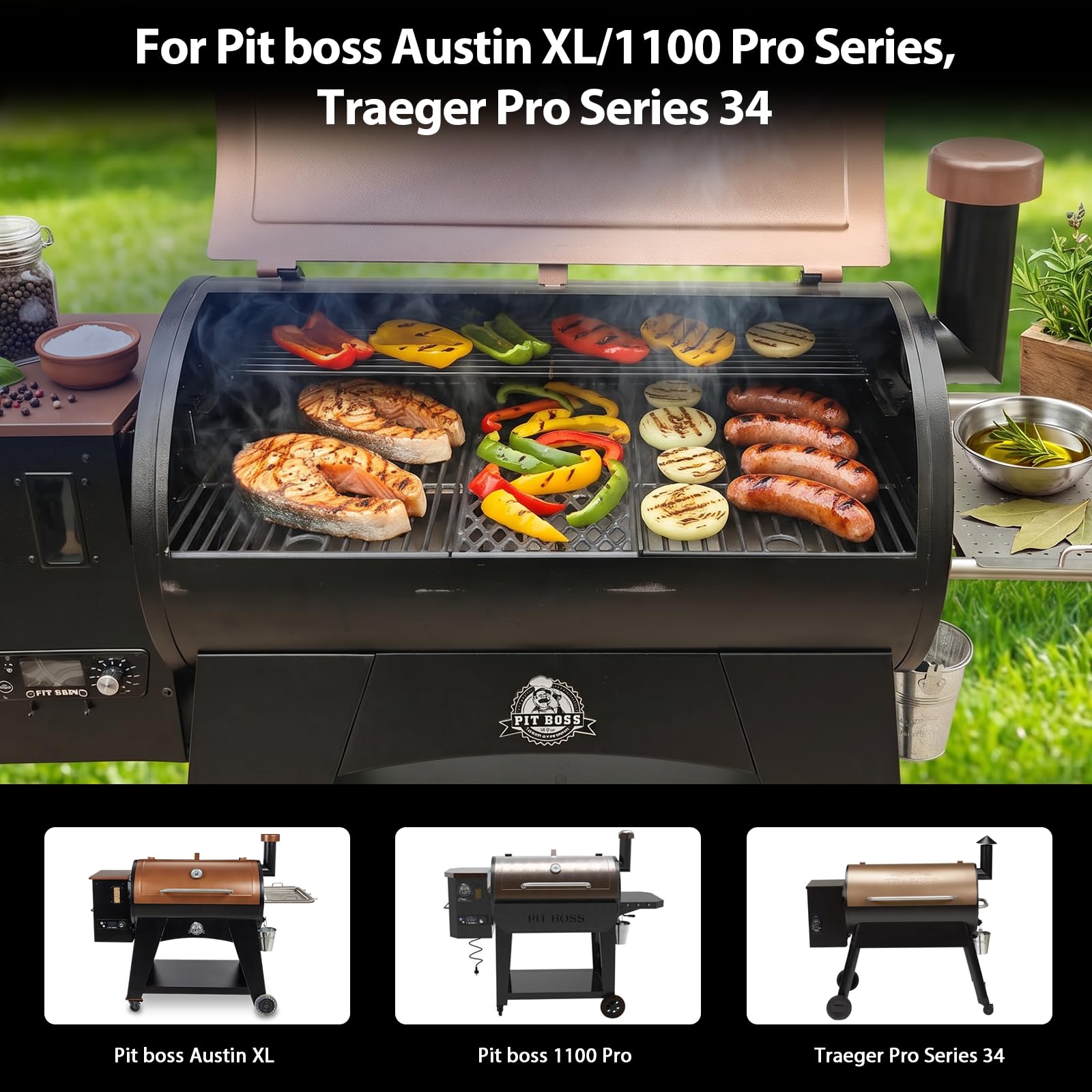 Utheer grates installed inside pellet grill demonstrating secure fit and even cooking