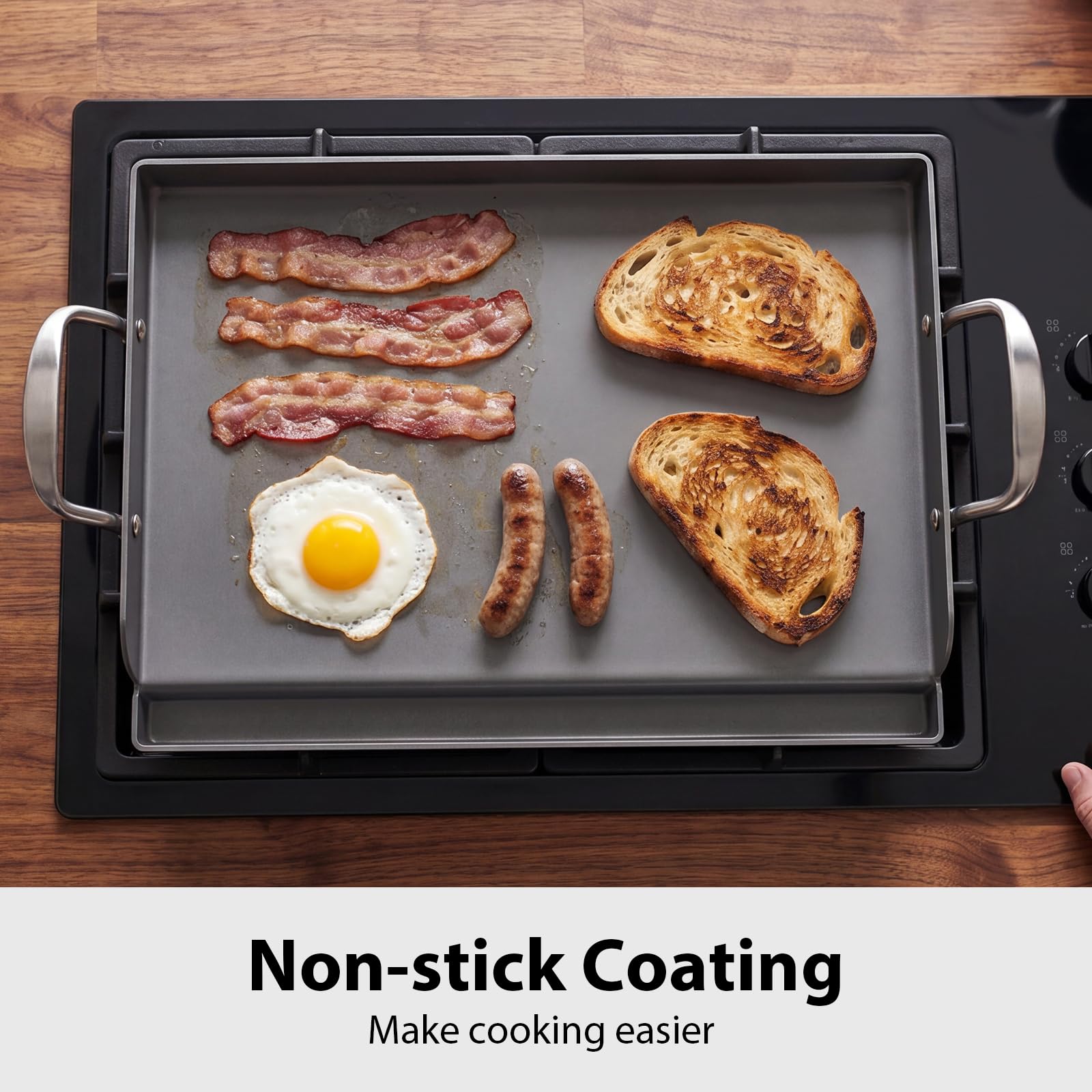 Utheer griddle with pancakes and bacon demonstrating multi-item cooking