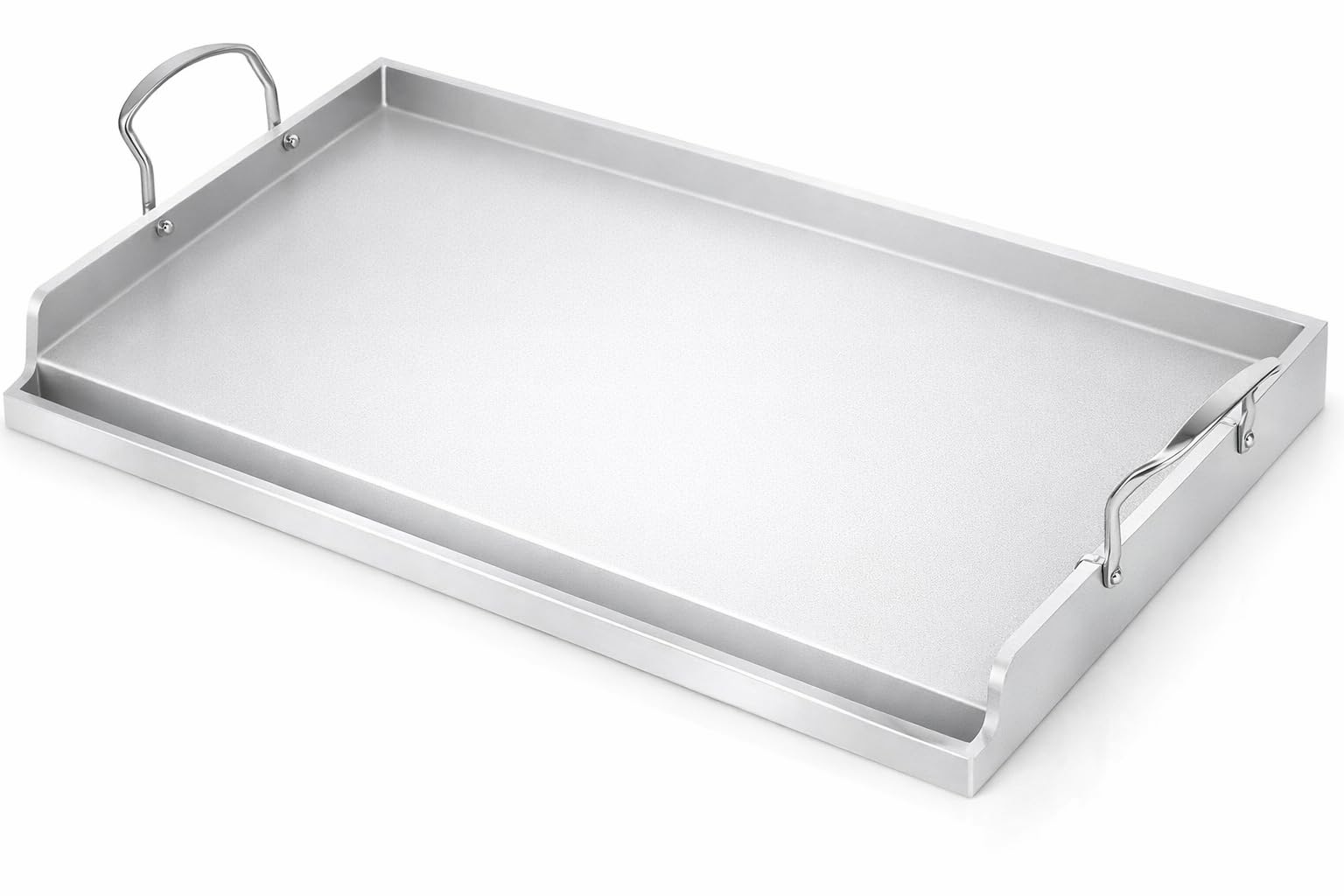 Utheer griddle front view showing full cooking surface and high sidewalls for capacity