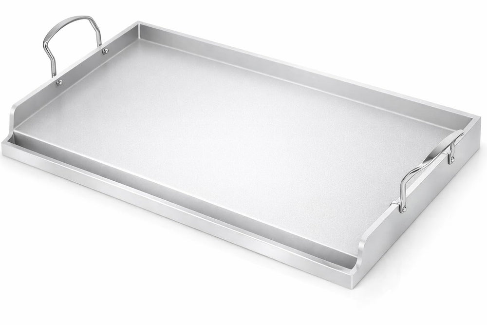 Utheer griddle front view showing full cooking surface and high sidewalls for capacity