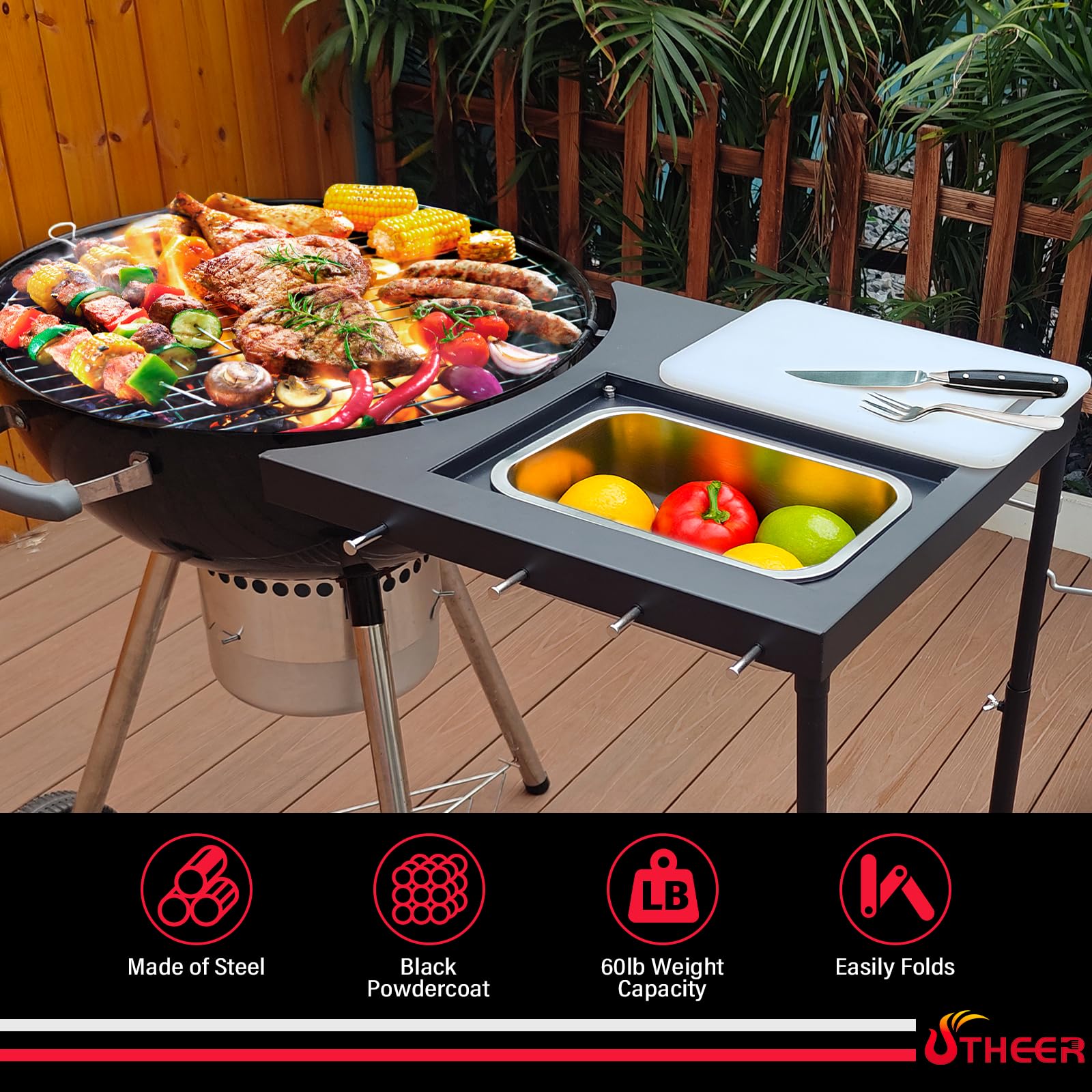 Utheer prep station in use beside grill improving cooking workflow