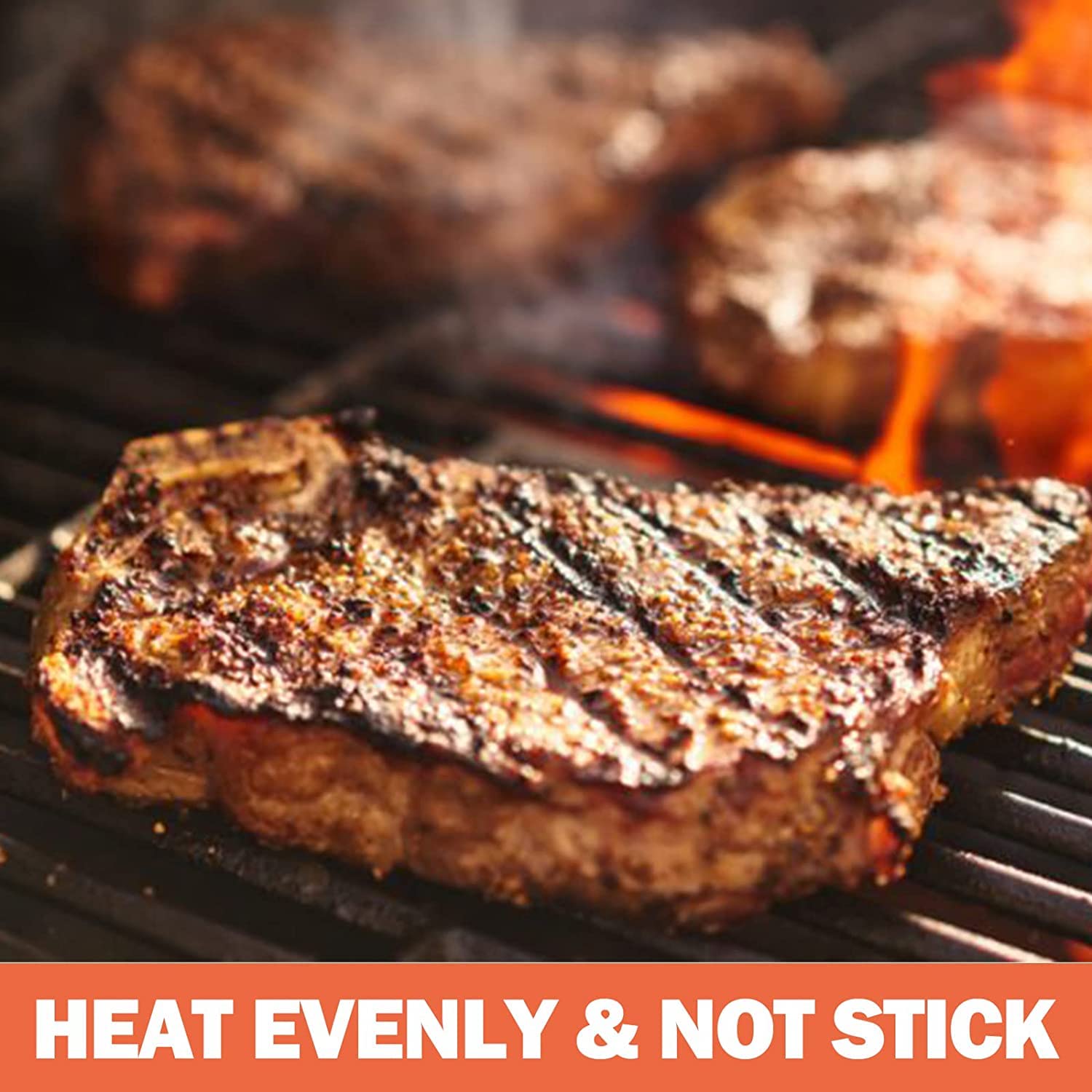 Utheer searing steak on cast iron grate illustrating improved sear and flavor