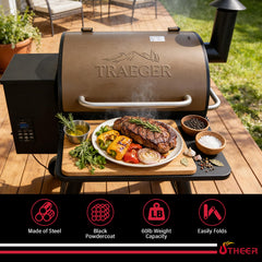 Utheer shelf folded flat against grill to save space