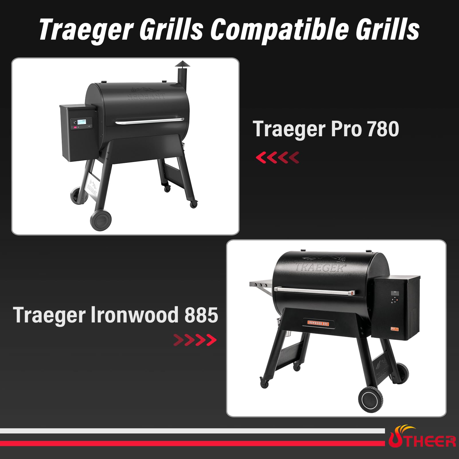 Utheer shelf folded flat against grill showing compact storage benefit