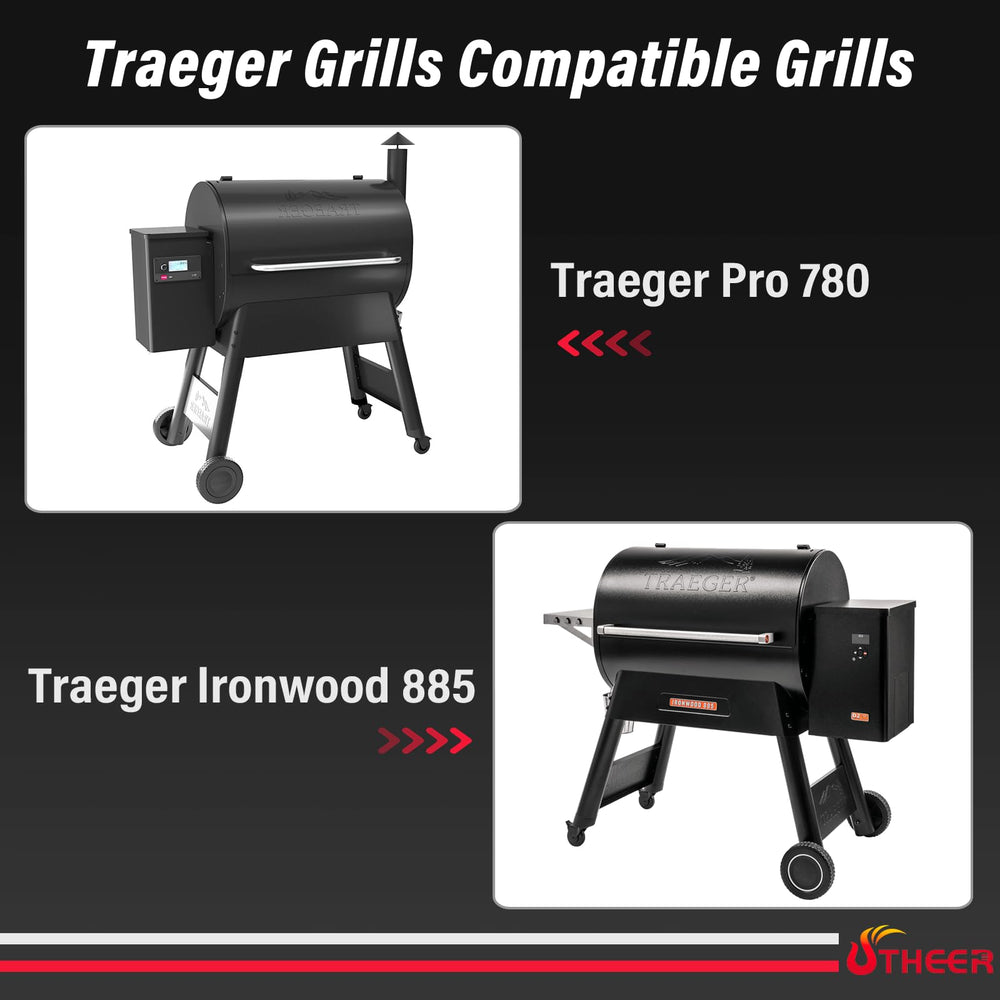 Utheer shelf folded flat against grill showing compact storage benefit