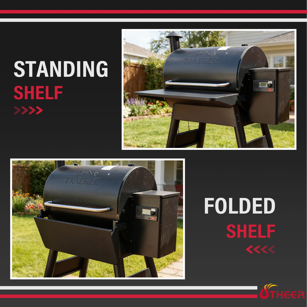 Utheer shelf beside grill showing size and scale for planning