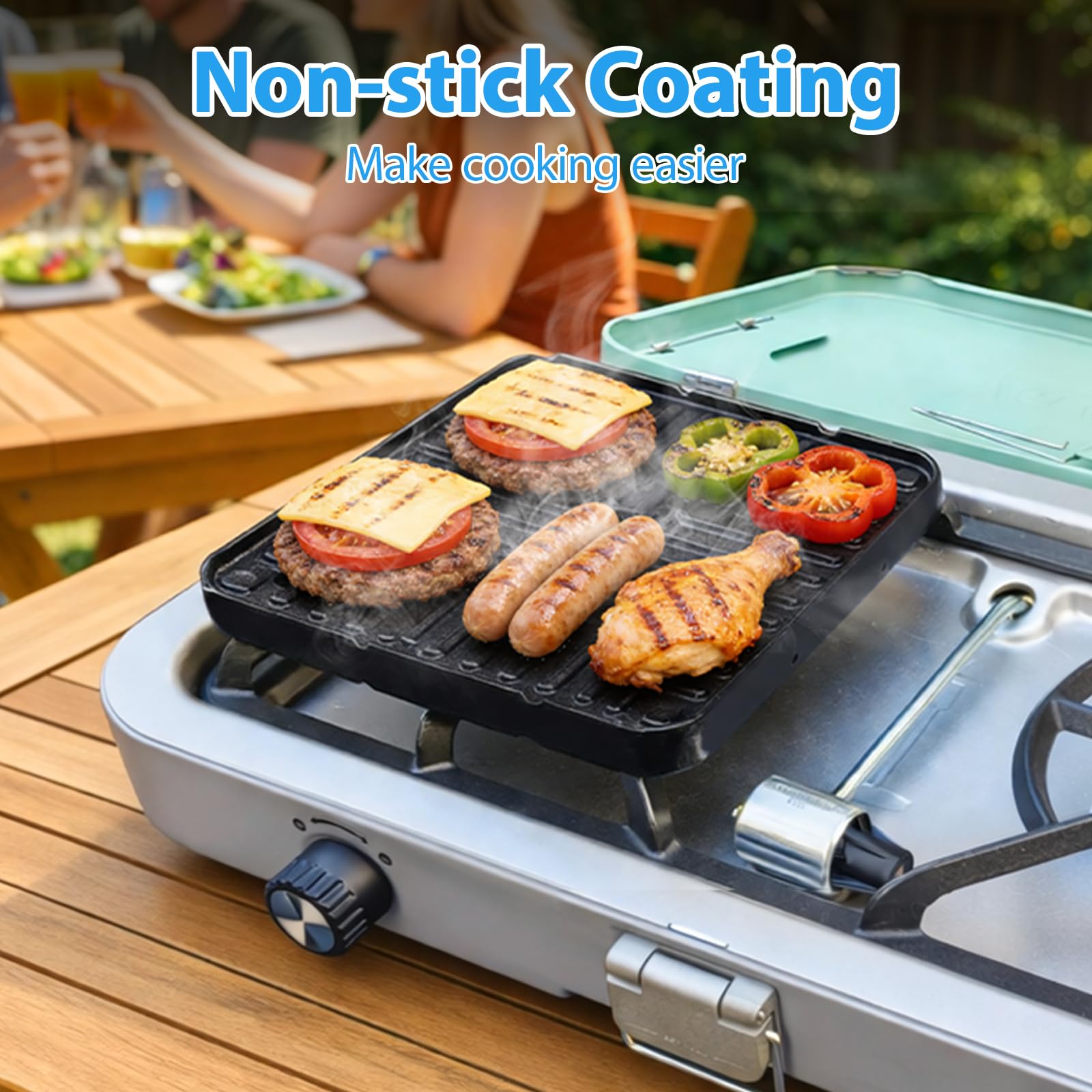 Utheer griddle beside camping gear showing size and portability benefit