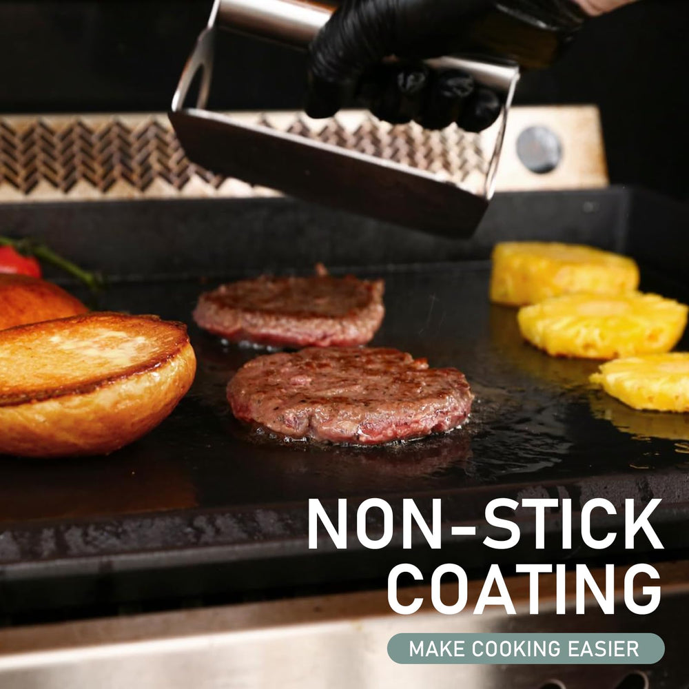 Utheer next to spatula and plates showing 23x16-inch scale for meal planning