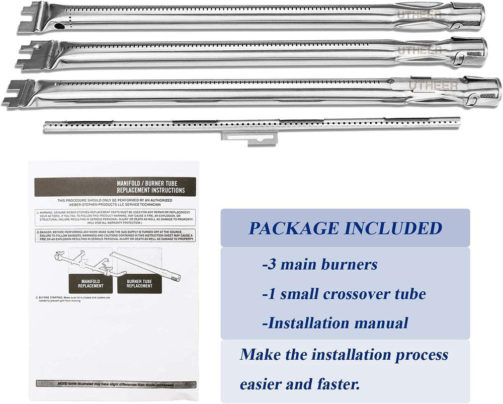 Utheer burners and flavorizer bars next to a ruler showing precise dimensions and correct fit