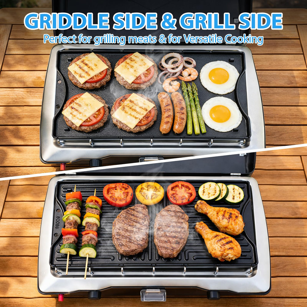 Utheer griddle next to ruler showing 17.4 x 8.5 inch scale for packing decisions