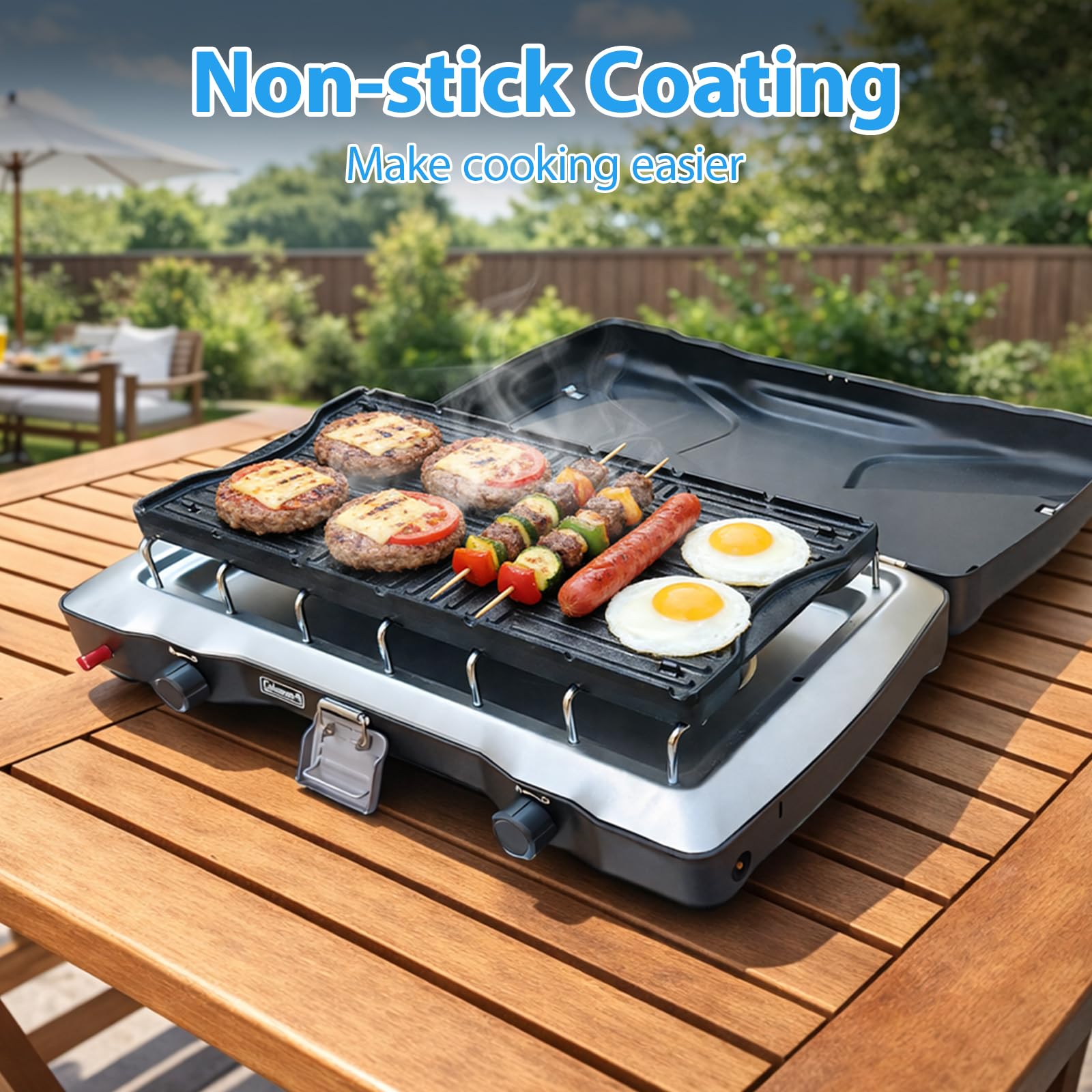 Utheer griddle stored inside a stove body illustrating compact storage benefit