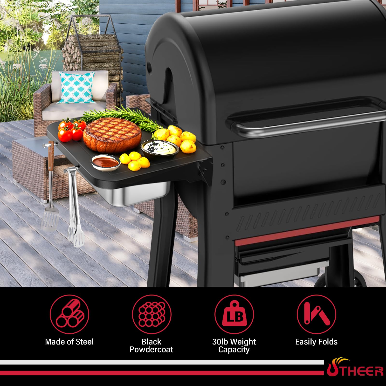 Utheer powder-coat texture detail showing durable weather-resistant finish