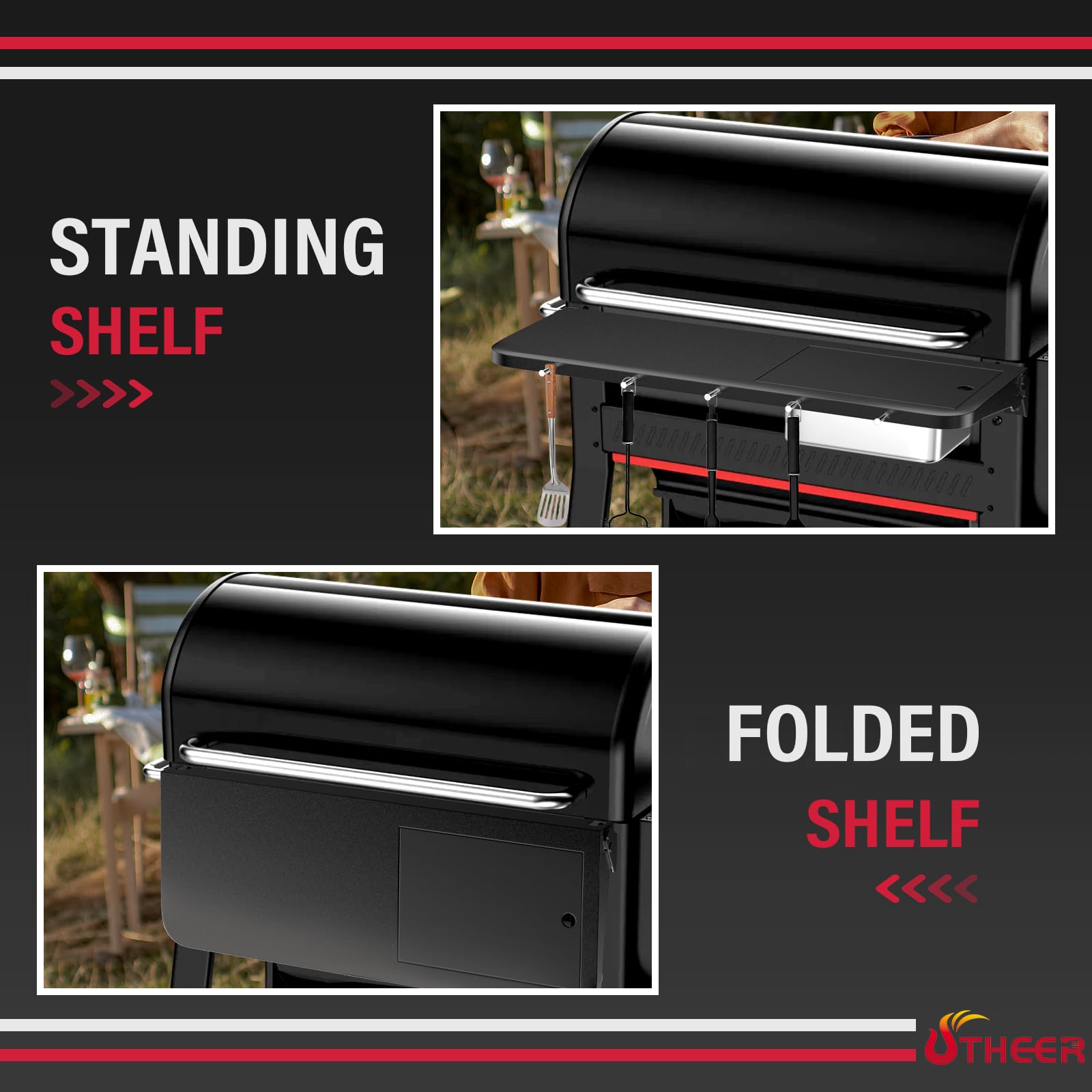 Utheer tool rods with utensils hanging for organized, quick-access grilling benefit
