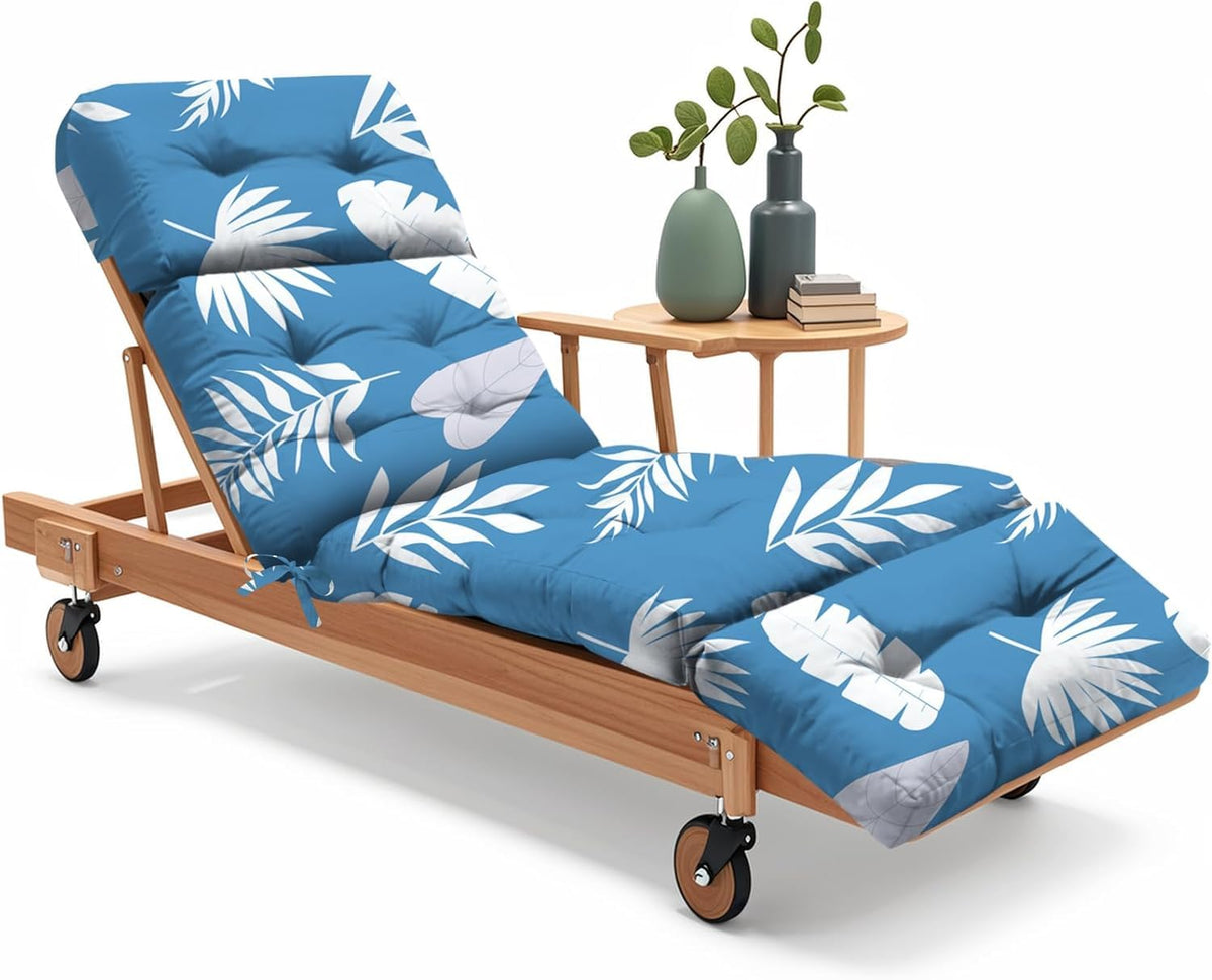 Uthem front view of blue leaf chaise cushion showing full coverage and style benefit