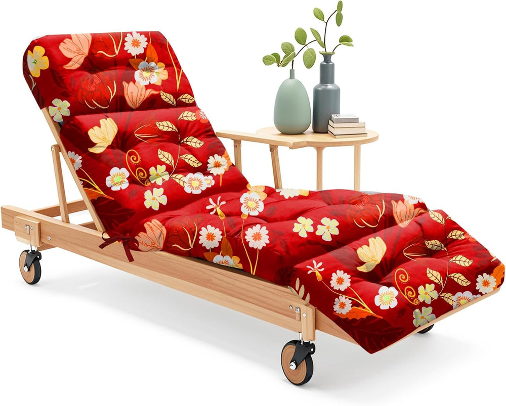 Uthem front view of red peony chaise cushion showing full coverage and bold color for upgraded comfort