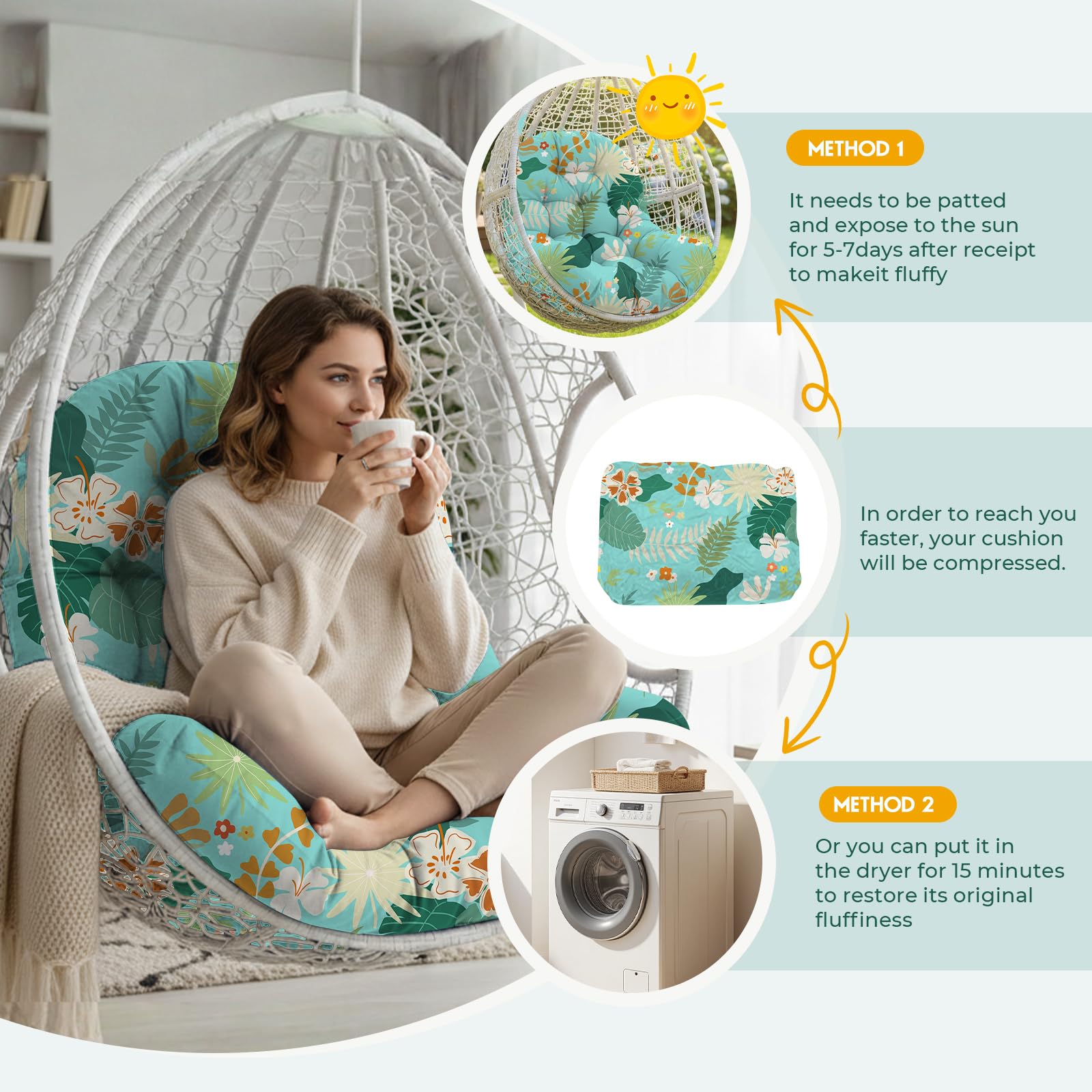 Uthem cushion next to chair for scale showing fit and large size compatibility