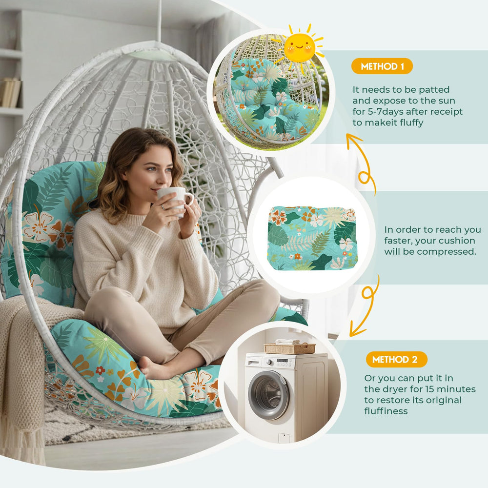 Uthem cushion next to chair for scale showing fit and large size compatibility